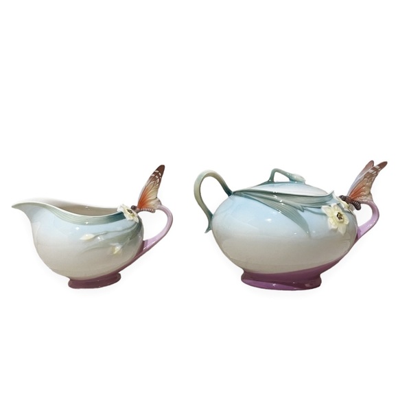 RARE Franz Porcelain Collection "Papillon Butterfly" Creamer & Sugar Set - Picture 6 of 11